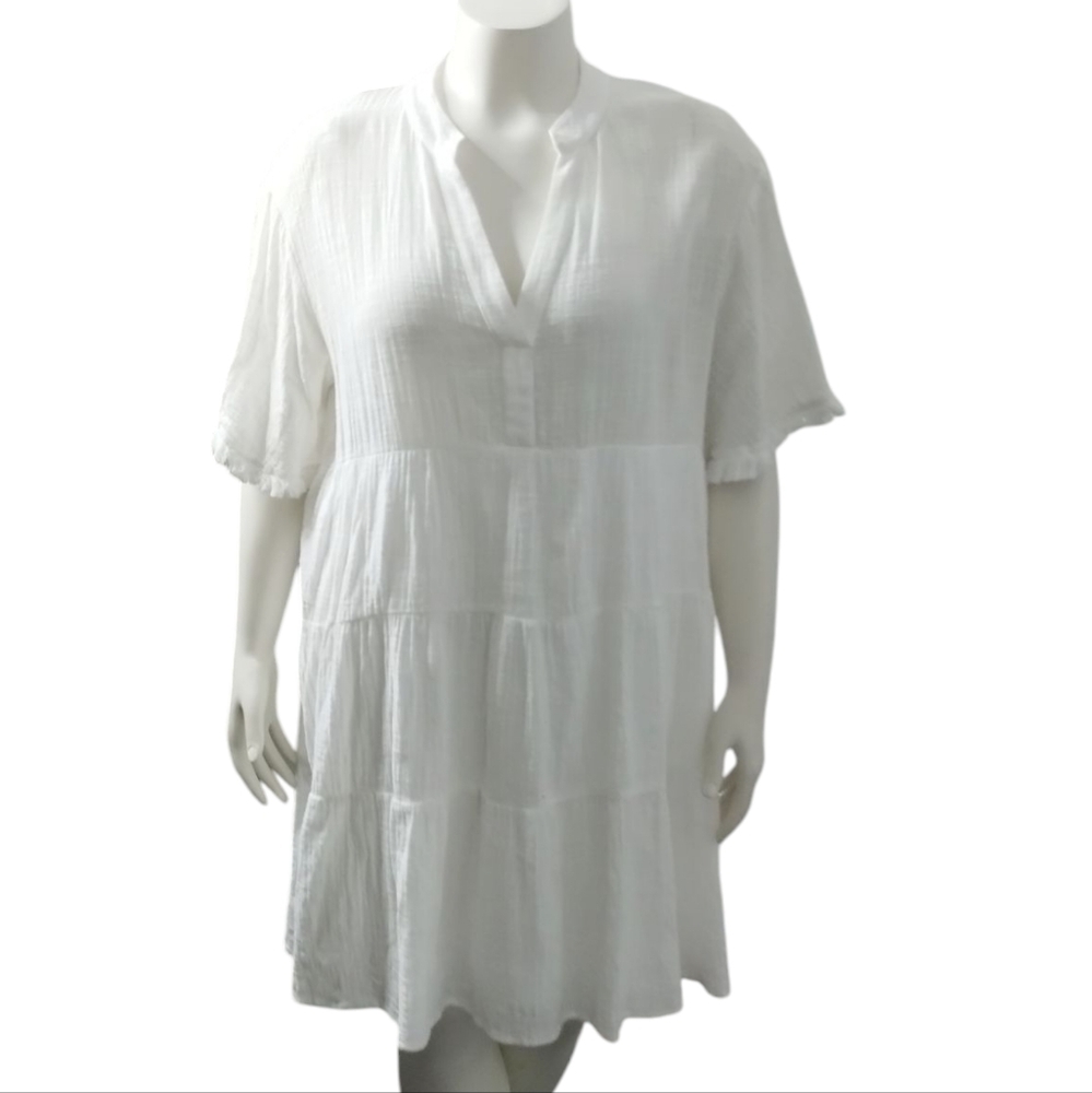 MSK Women's Cotton Beachy Tiered Cottagecore Clean Coastal Resort Mini Dress XL